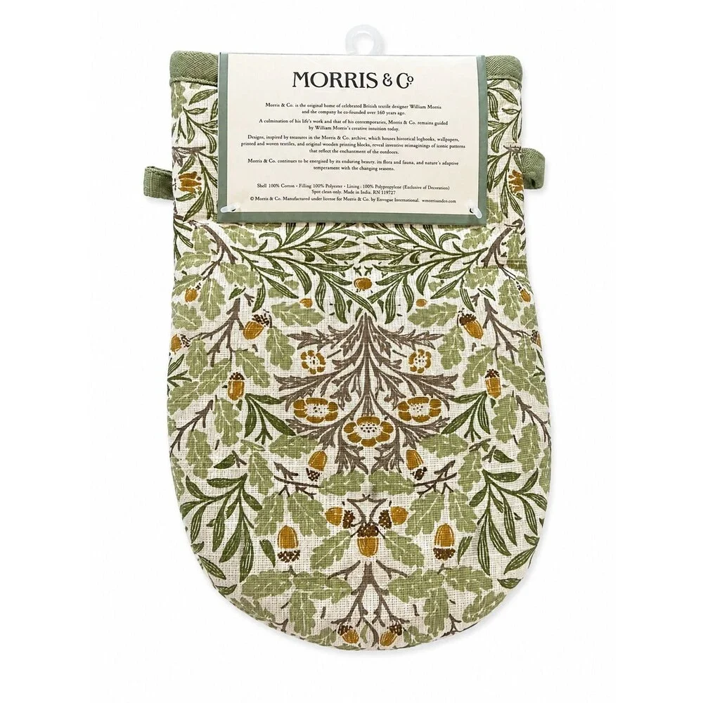 Morris & Co Acorn Mini Oven Mitts Set of 2 Green Floral Cotton English Garden